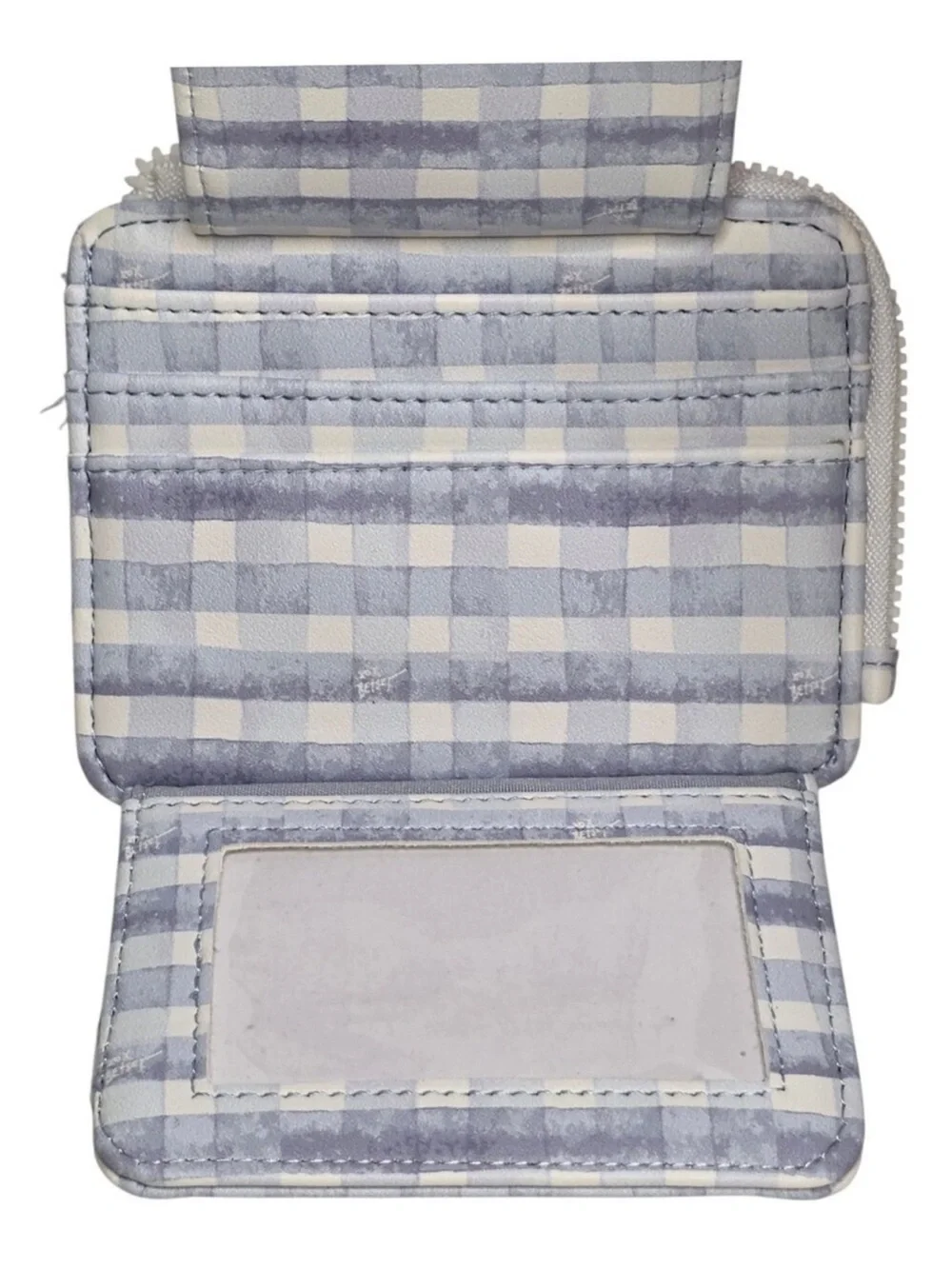 Betsey Johnson Wallet Blue & White Gingham L Zip Card Case Keychain New With Tag